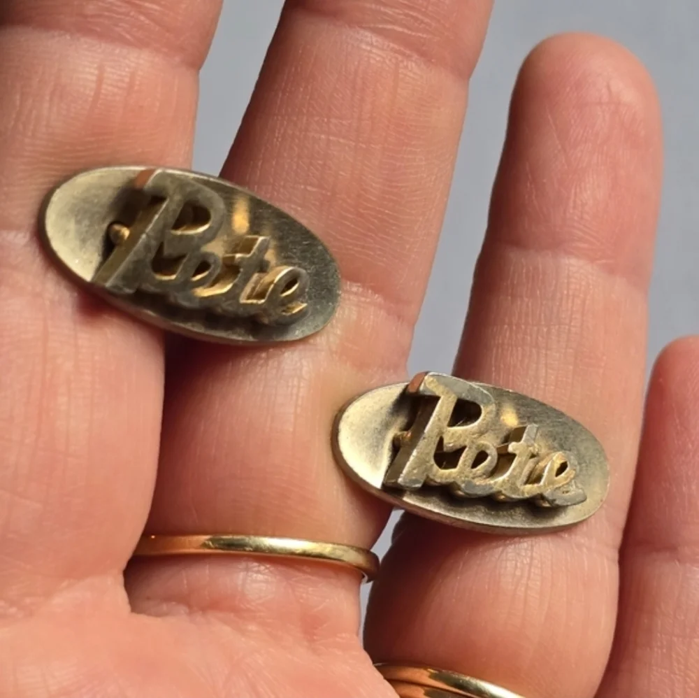 Vintage Pete cuff links name jewelry Peter gold silver tone cufflinks